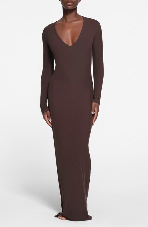 Soft Lounge Long Sleeve V-Neck Dress (Regular & Plus)