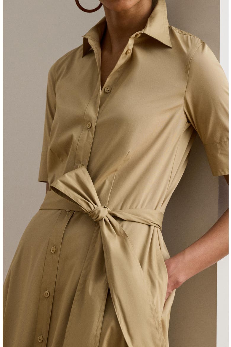 Belted Cotton Blend Shirtdress, Alternate, color, BIRCH BEIGE