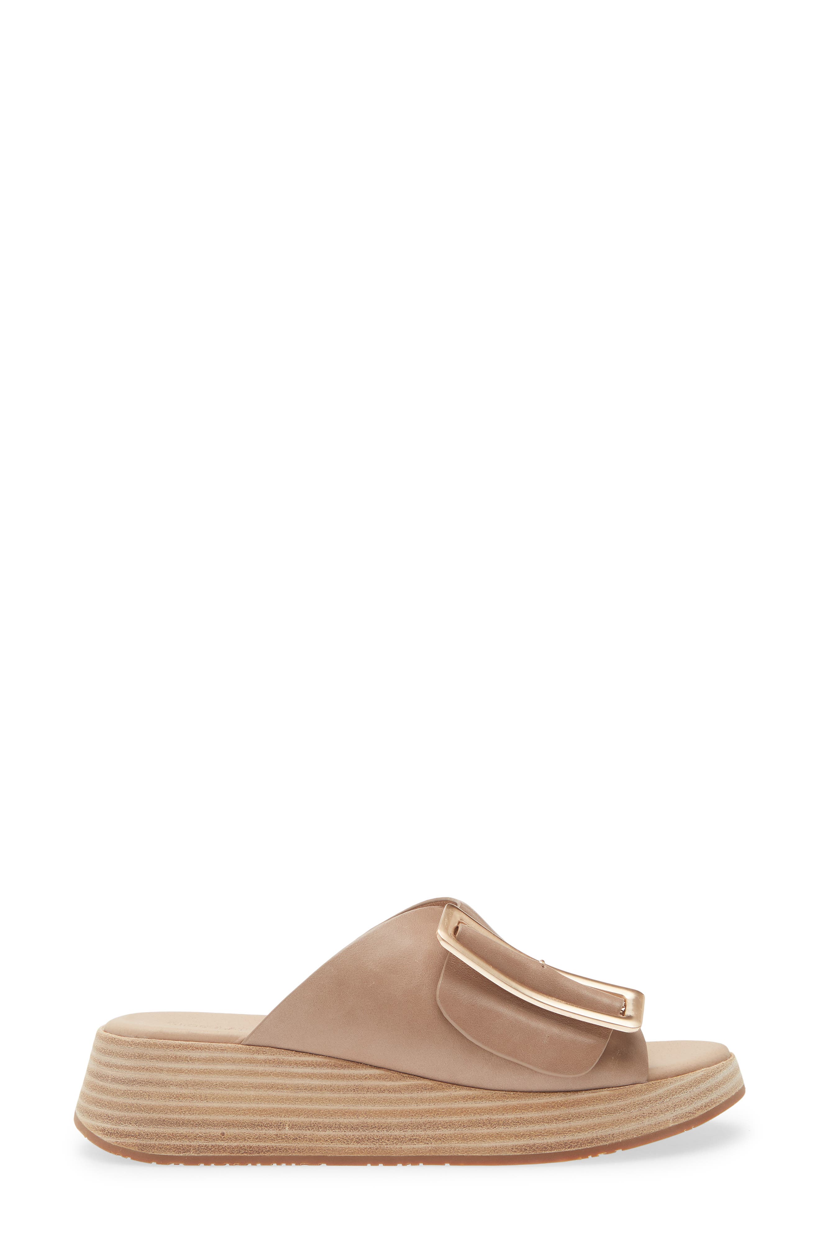 Ela Platform Wedge Slide Sandal, Alternate, color, KHAKI LEATHER