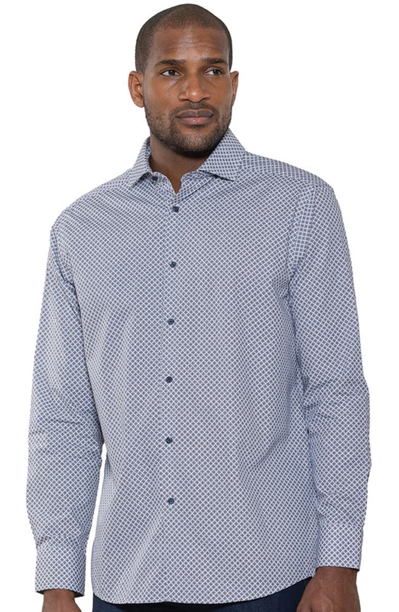 Luchiano Visconti Theodor Floral Geometric Print Long Sleeve Woven Shirt, Main, color, Bark