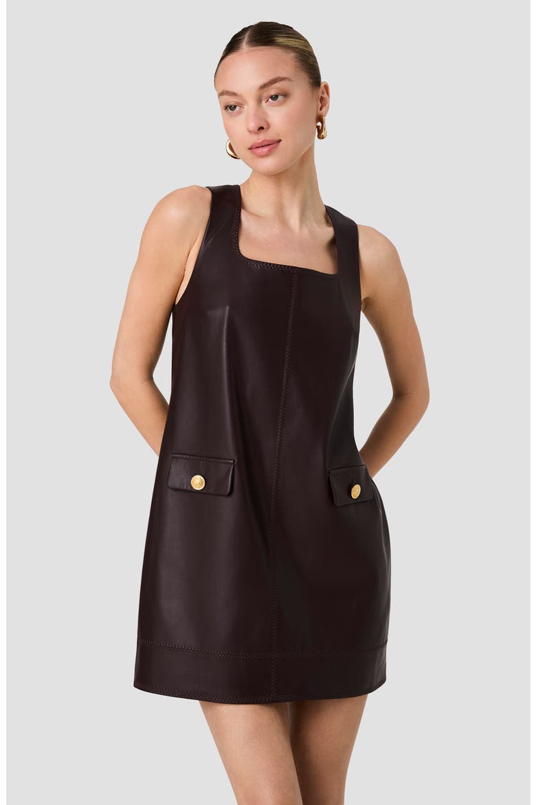 Madeline Faux Leather Sleeveless Shift Dress, Alternate, color, COCOA BROWN