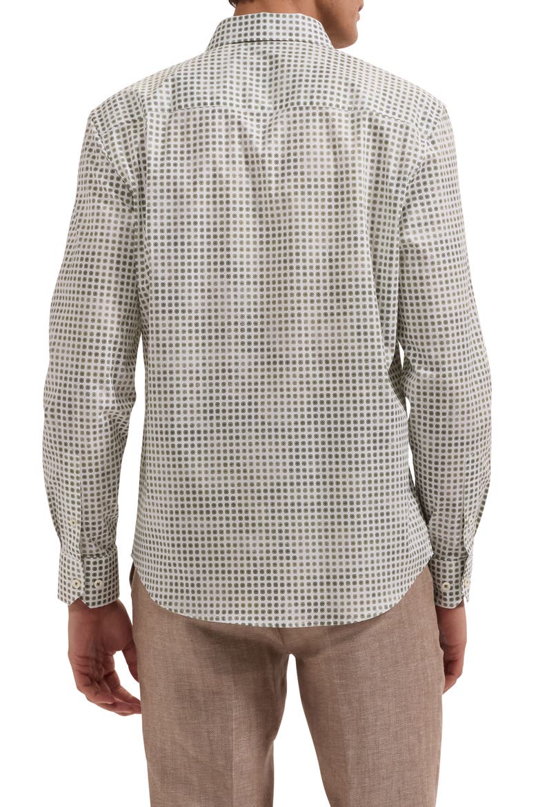 Alvin Shaped Fit Geo Print Button-Up Shirt, Alternate, color, KHAKI