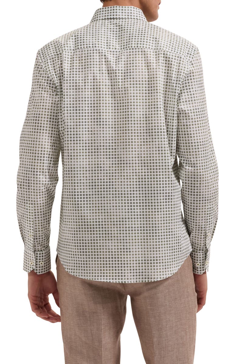 Bugatchi Alvin Shaped Fit Geo Print Button-Up Shirt, Alternate, color, Khaki