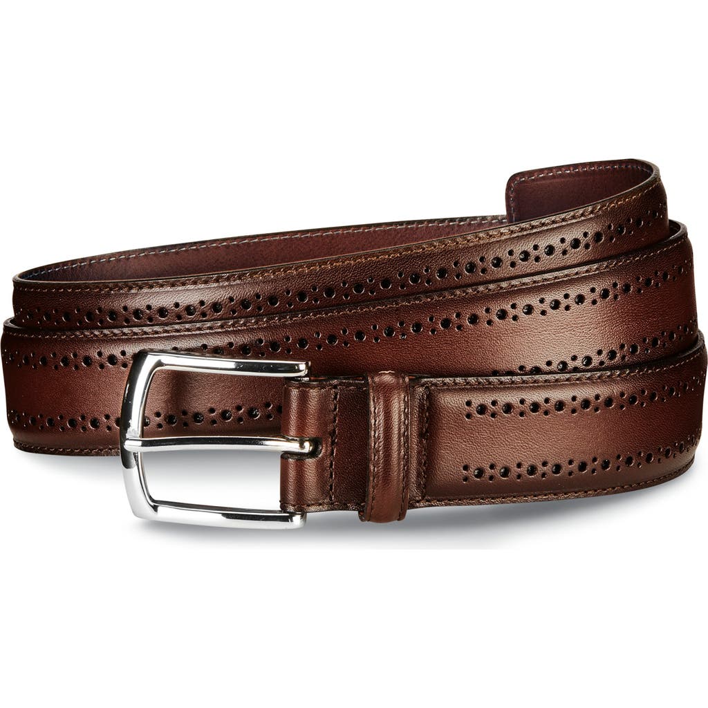 Allen Edmonds Manistee Brogued Leather Belt In Brown