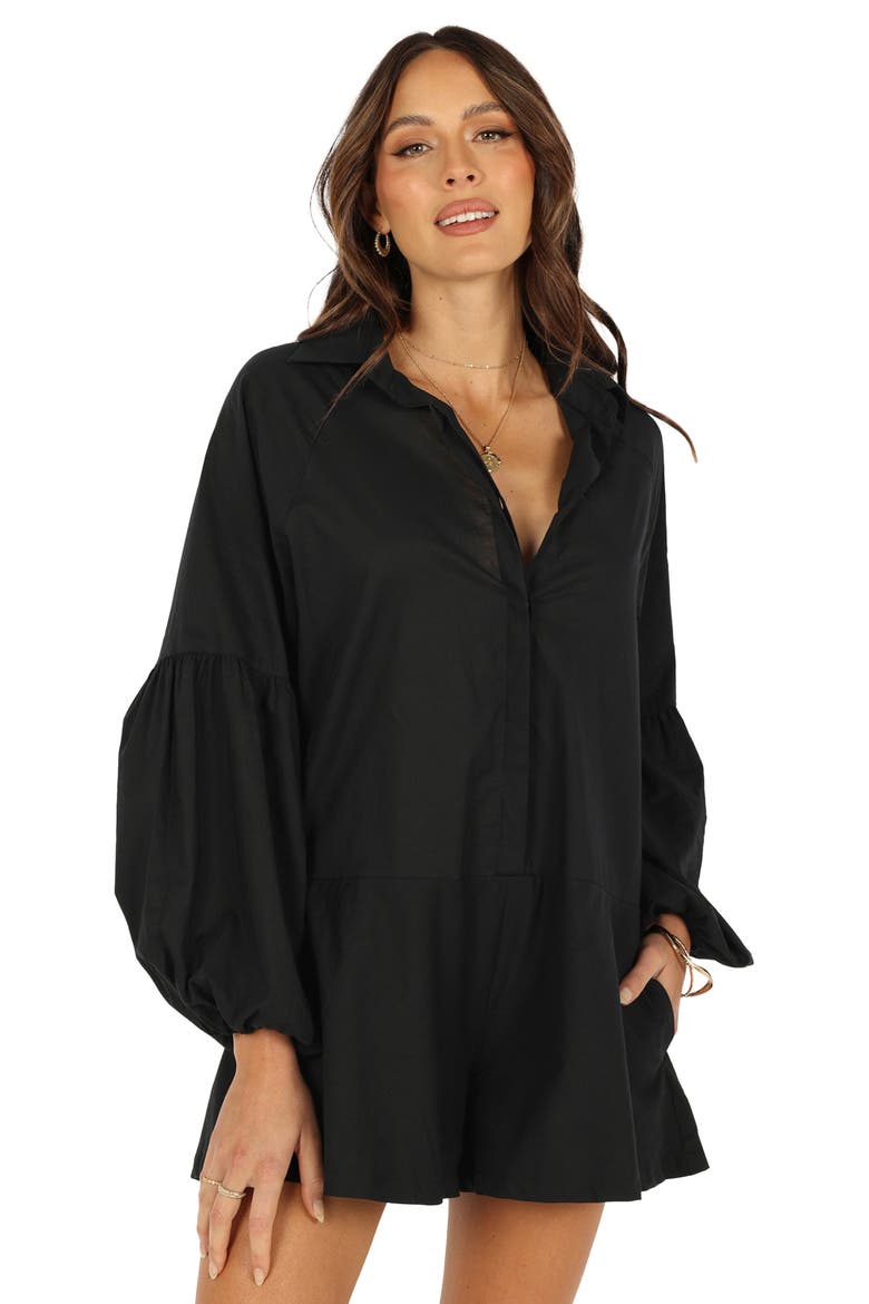 Elsa Long Sleeve Romper, Alternate, color, BLACK