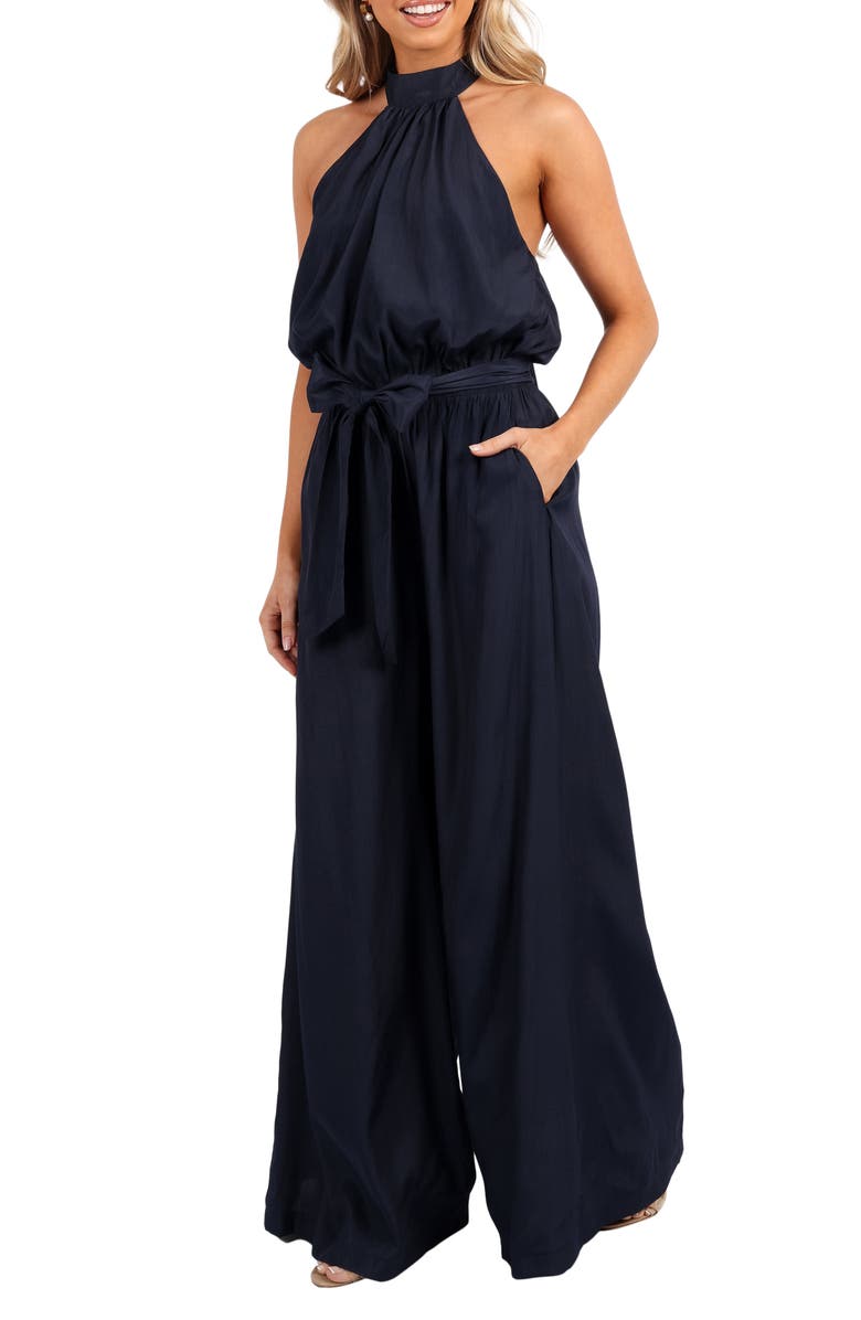 Petal & Pup Lelia Halter Neck Wide Leg Jumpsuit, Alternate, color, Navy