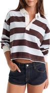 Good American The Cropped Stripe Long Sleeve Rugby Shirt