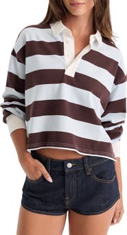 Good American The Cropped Stripe Long Sleeve Rugby Shirt