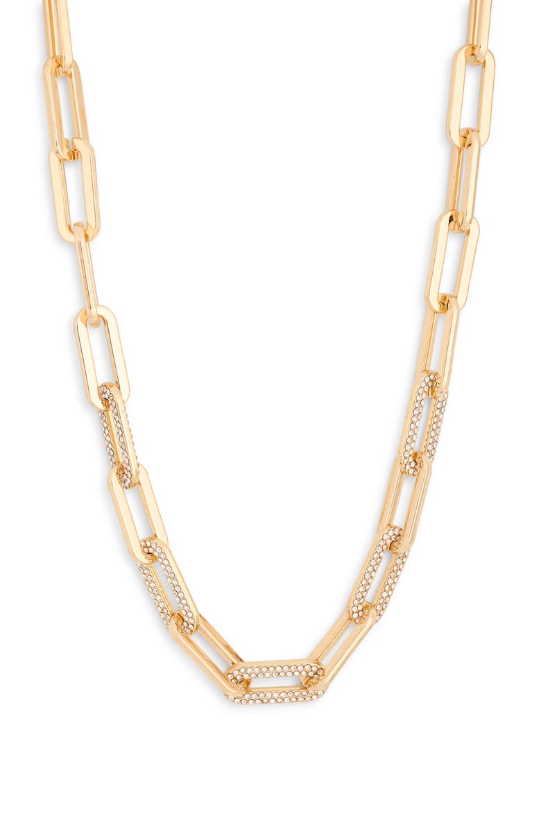 NORDSTROM RACK Pavé Crystal Paper Clip Chain Necklace, Main, color, Clear- Gold