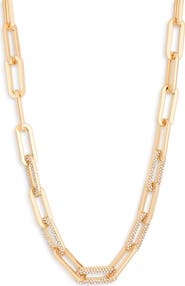 NORDSTROM RACK Pavé Crystal Paper Clip Chain Necklace