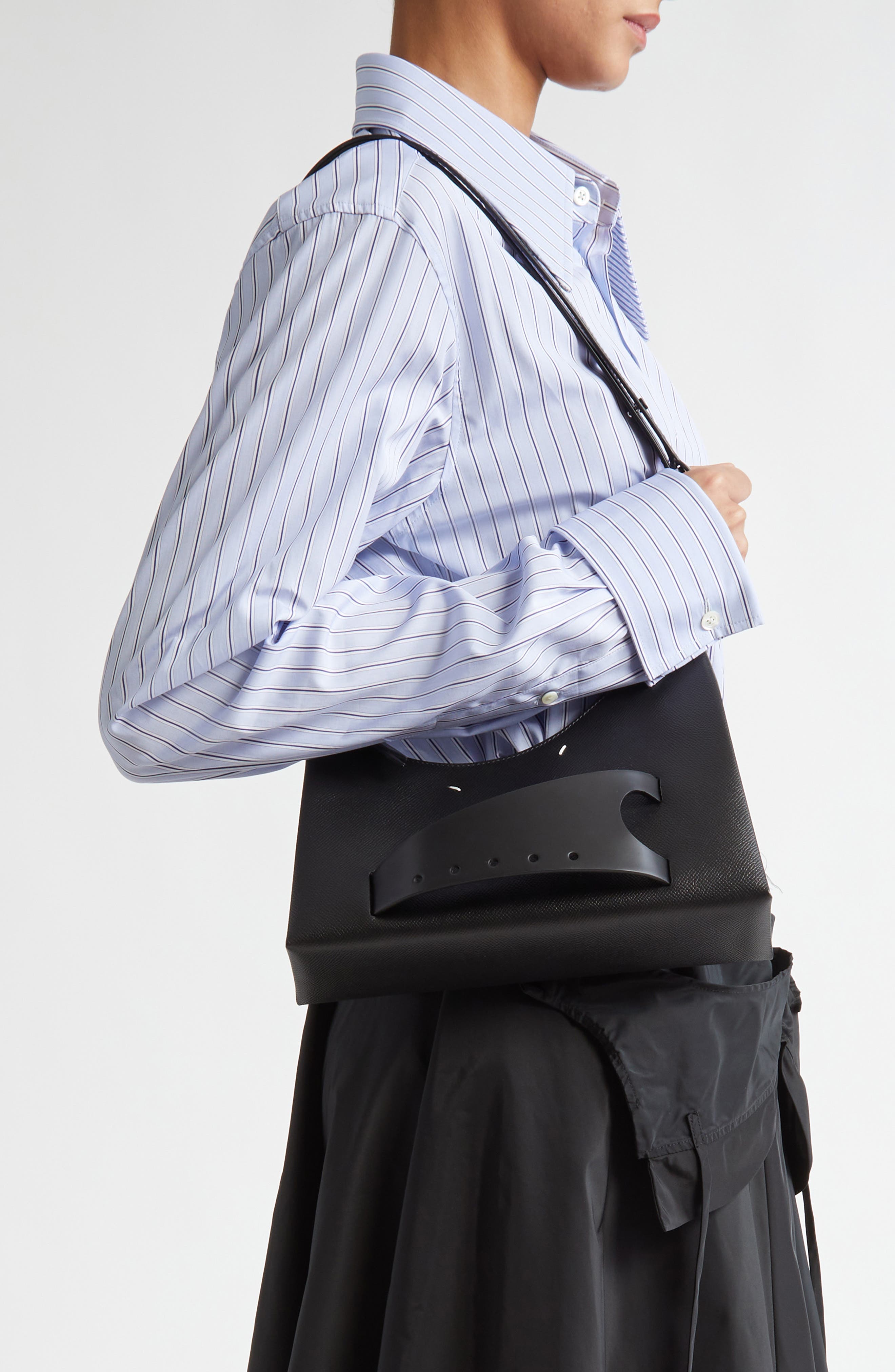 Maison Margiela Small Snatched Leather Shoulder Bag, Alternate, color, 