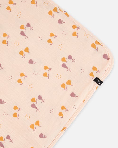 DEUX PAR DEUX DEUX PAR DEUX BABY GIRL'S PRINTED MUSLIN BLANKET PEACH WITH PEARS