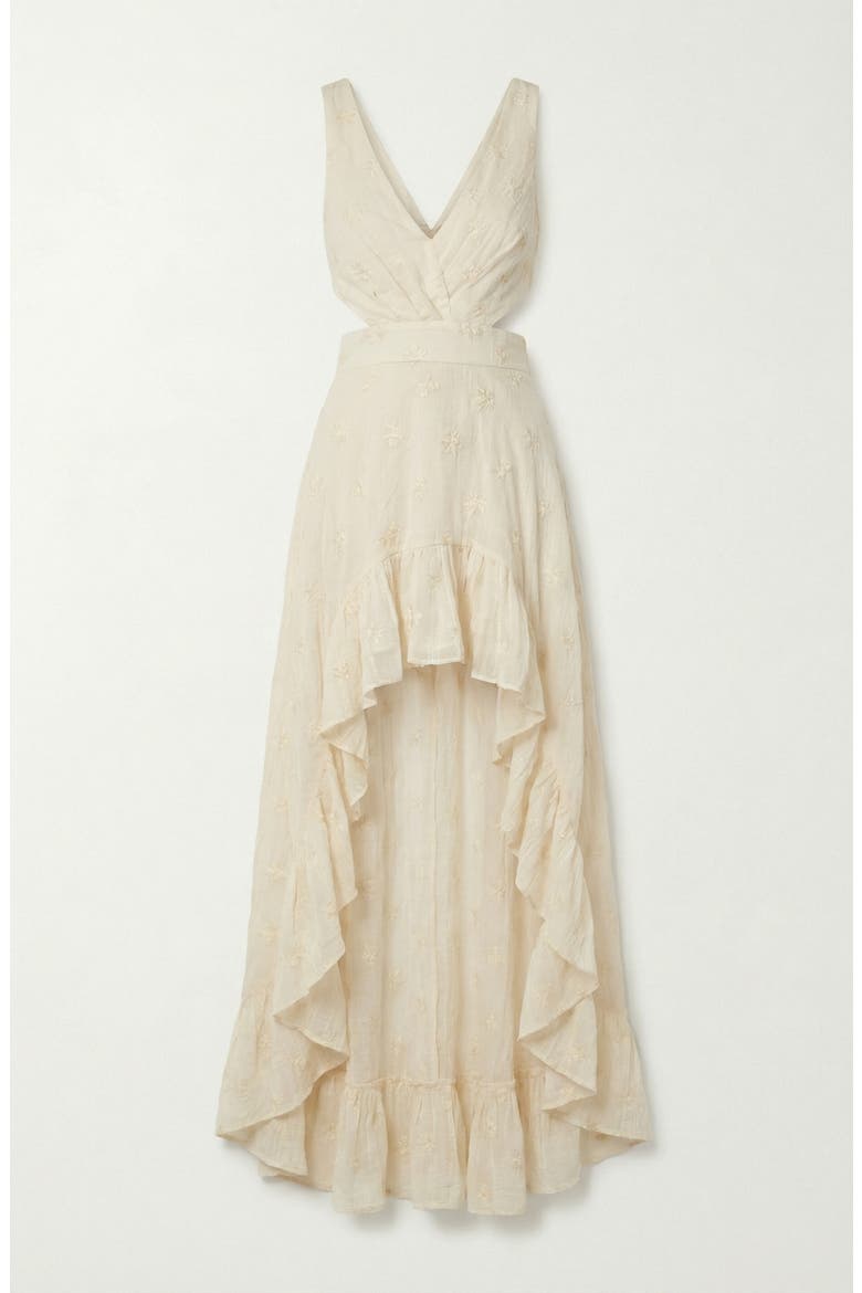 High-Low Ruffle Hem Cutout Dress, Alternate, color, Ivory
