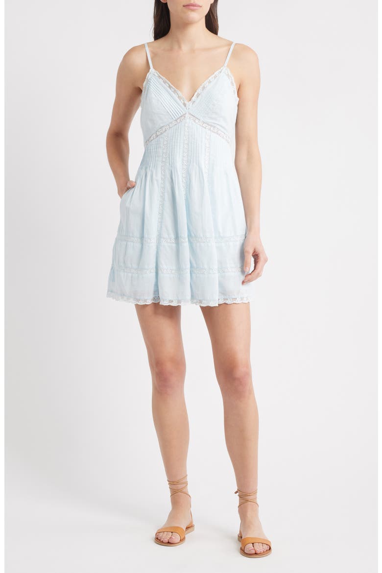 Docila Lace & Pintuck Detail Cotton Minidress, Main, color, BLUE