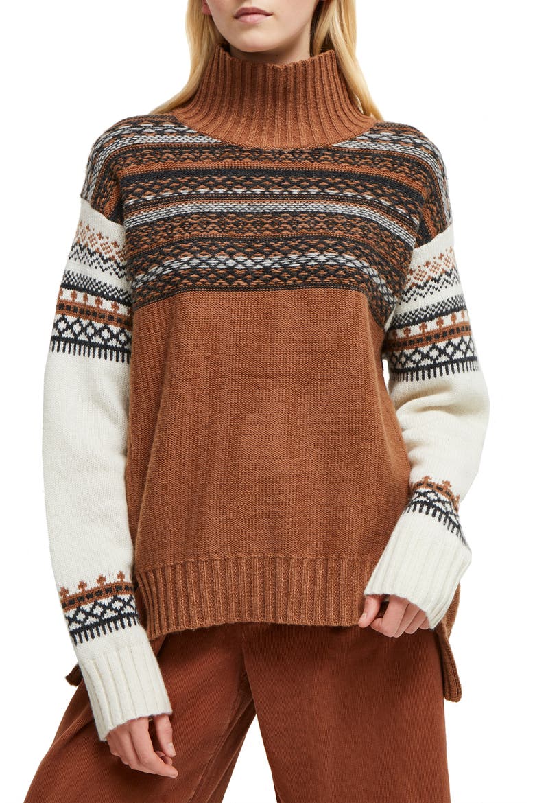 Patchwork Fairisle Turtleneck Sweater, Main, color, CASABLANCA