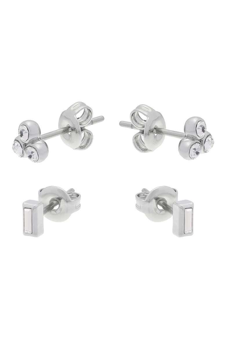 Mika Micro Set of 2 Stud Earrings, Alternate, color, SILVER TONE/ CLEAR CRYSTAL