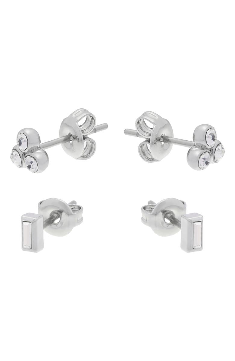 Reiss Mika Micro Set of 2 Stud Earrings, Alternate, color, Silver Tone/ Clear Crystal