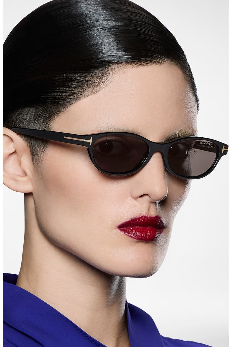 Chloe 52mm Oval Sunglasses, Alternate, color, SHINY BLACK / SMOKE LENS