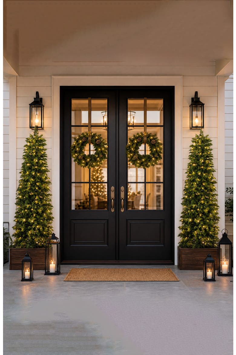 5ft/6ft Pre-lit Christmas Artificial Cypress Tree with Twinkling Lights and Remote Controller, Alternate, color, Green