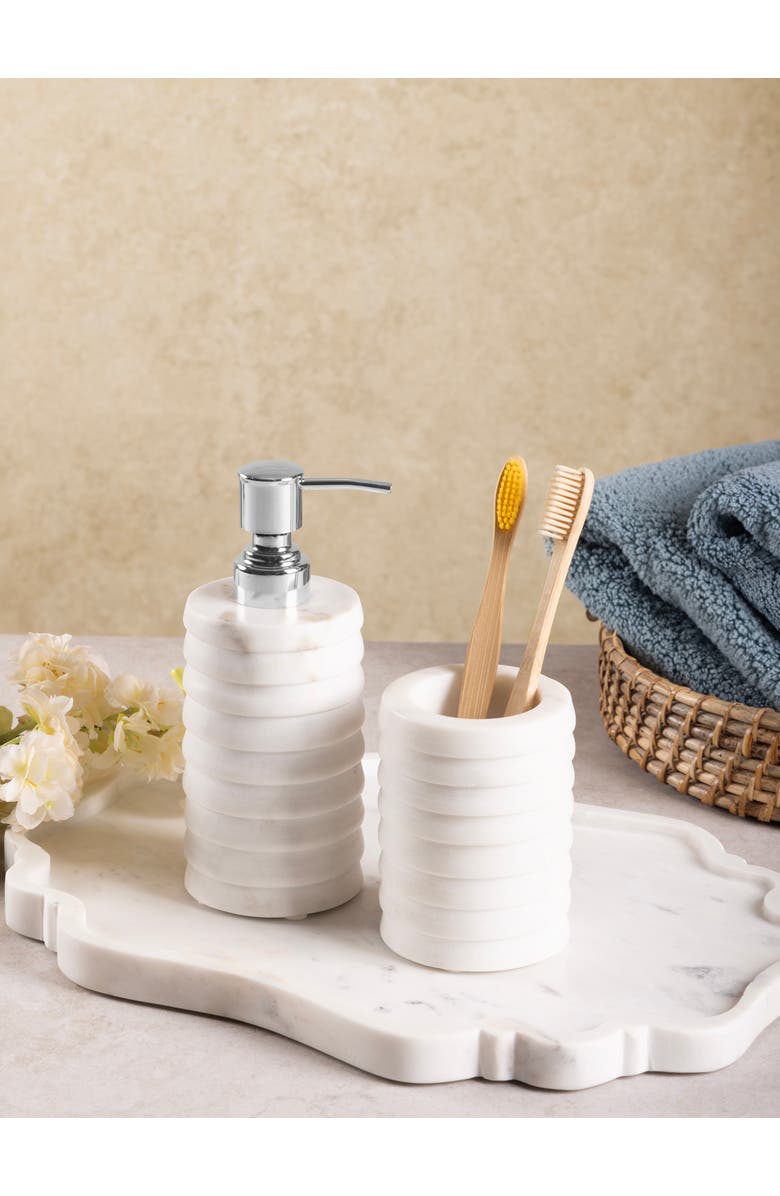 GAURI KOHLI Raavi Marble Lotion Dispenser & Tumbler Set, Alternate, color, Ivory White