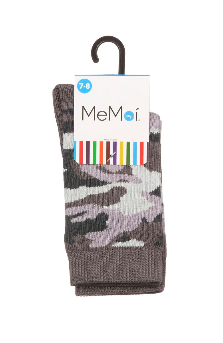 MeMoi Camouflage-Pattern Crew Socks, Alternate, color, Gray