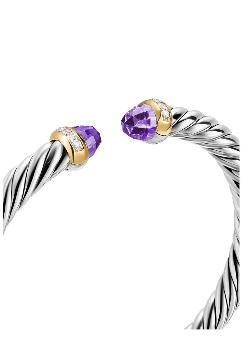 Cable Flex Bracelet in Sterling Silver with 14K Gold, Prasiolite & Diamonds, 6mm, Alternate, color, AMETHYST