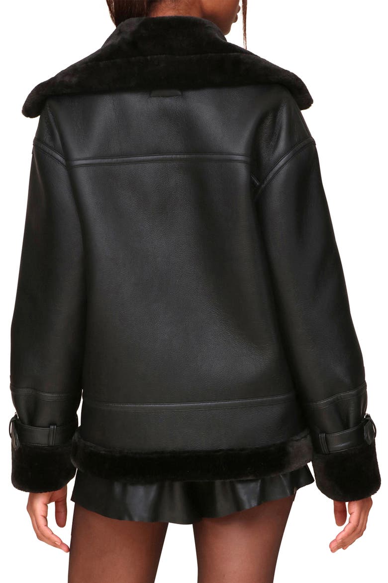 Oversize Faux Shearling Moto Jacket, Alternate, color, BLACK