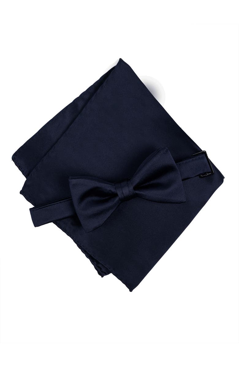 Brooklyn Brigade Men's Solid Satin Pre-Tied Bow Tie, Alternate, color, Navy