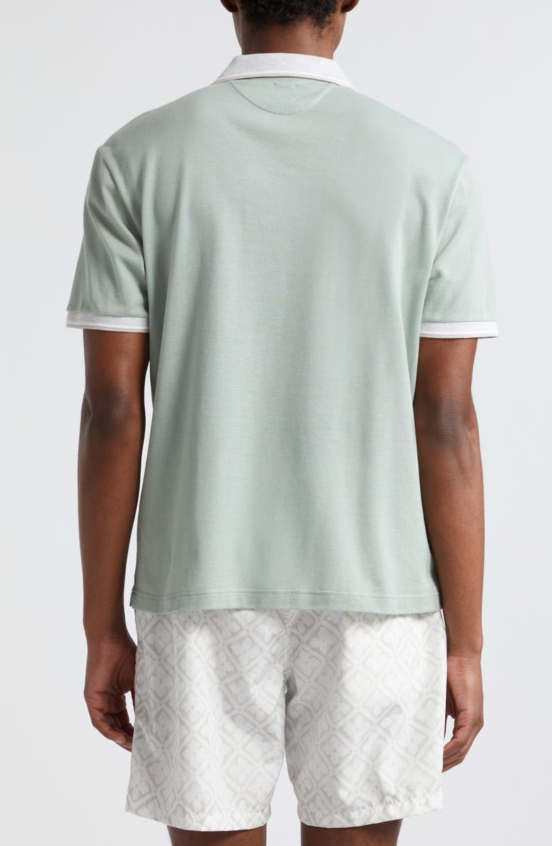 Eleventy Contrast Trim Cotton Piqué Polo, Alternate, color, Military Green