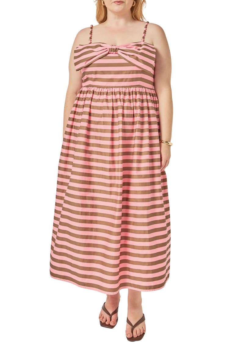 Striped Cotton Midi Dress, Main, color, PINK/ BROWN