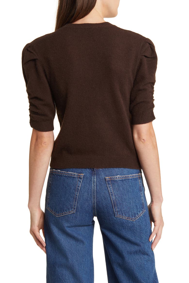 Ruched Sleeve Recycled Cashmere & Wool Sweater, Alternate, color, ESPRESSO