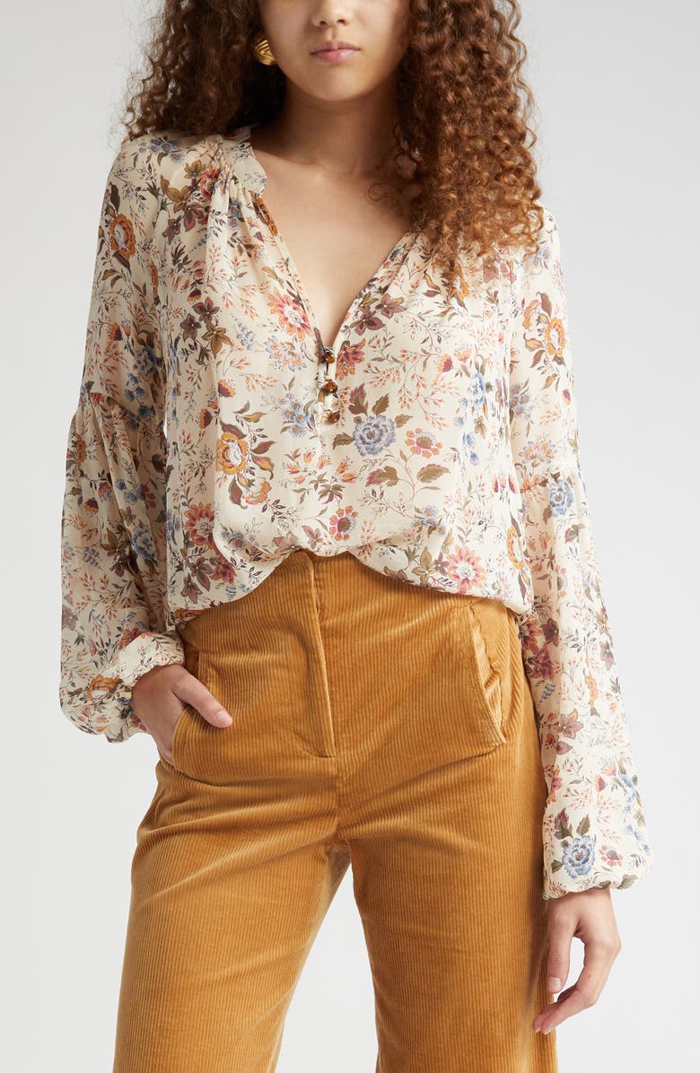 Veronica Beard Clarina Floral Silk Top, Alternate, color,