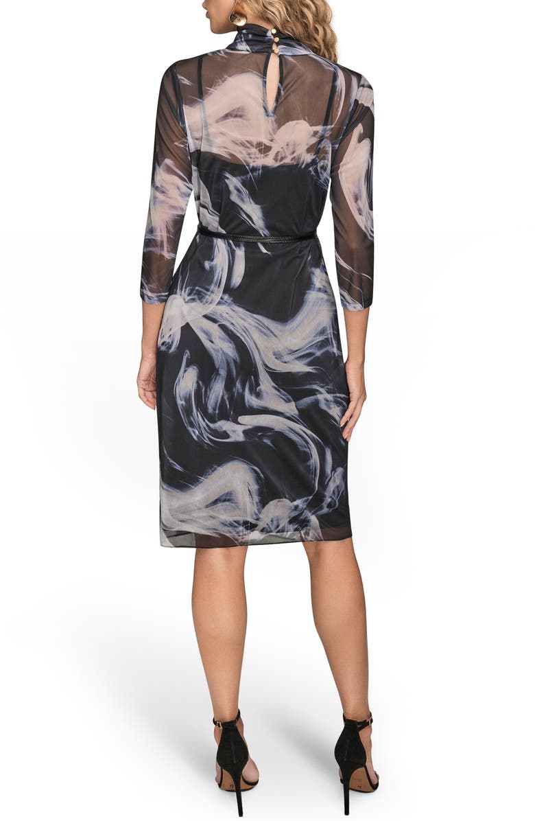 Donna Karan New York Swirl Print Sheer Overlay Dress, Alternate, color, Black/ Vapor Multi