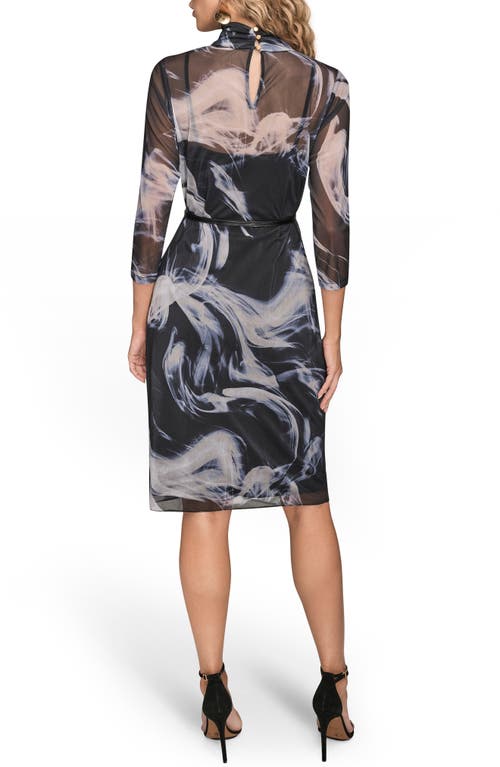Donna Karan New York Swirl Print Sheer Overlay Dress In Black