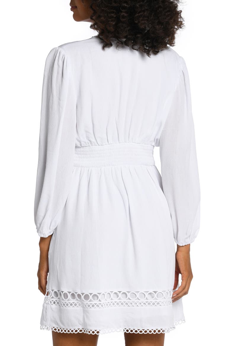 Illusion Long Sleeve Cover-Up Dress, Alternate, color, WHITE
