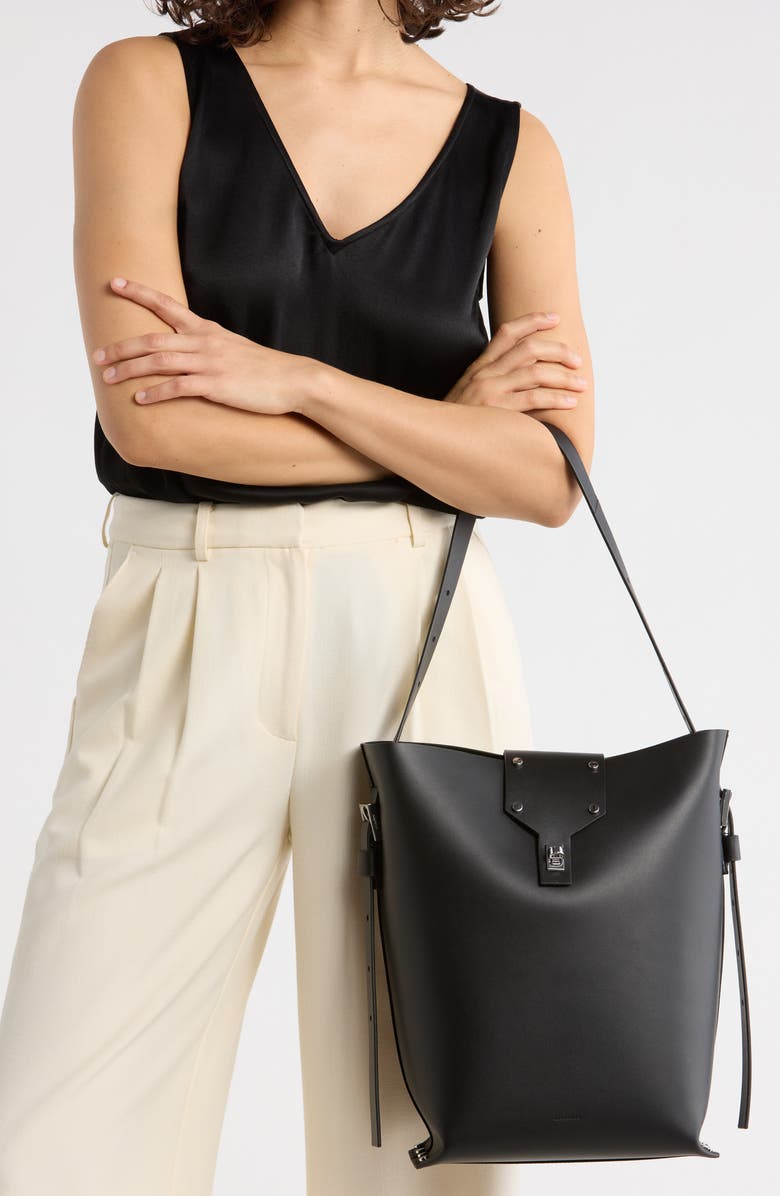 AllSaints Miro Leather Shoulder Bag, Alternate, color, Black