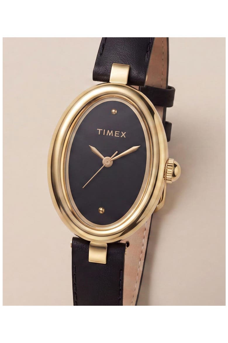 Cavatina Luxe Leather Strap Watch, 18mm, Alternate, color, BLACK