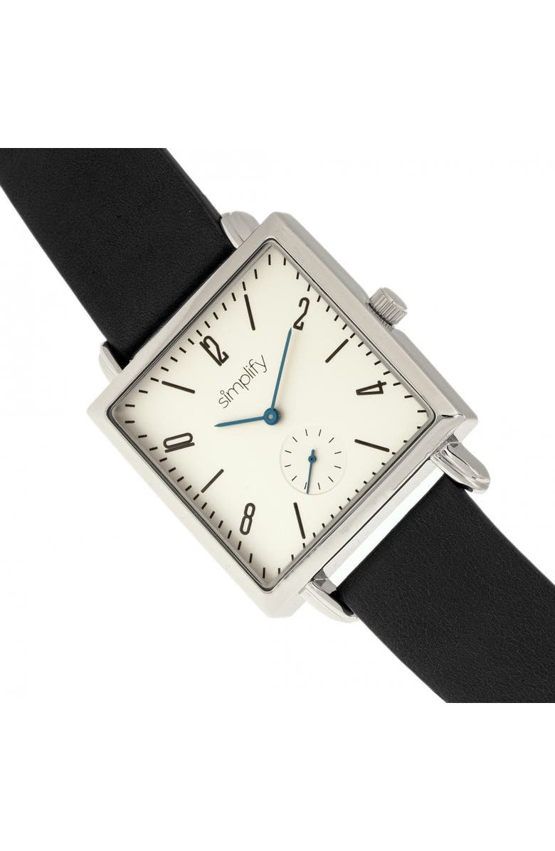 SIMPLIFY The 5000 Leather-Band Watch, Alternate, color, Black/White