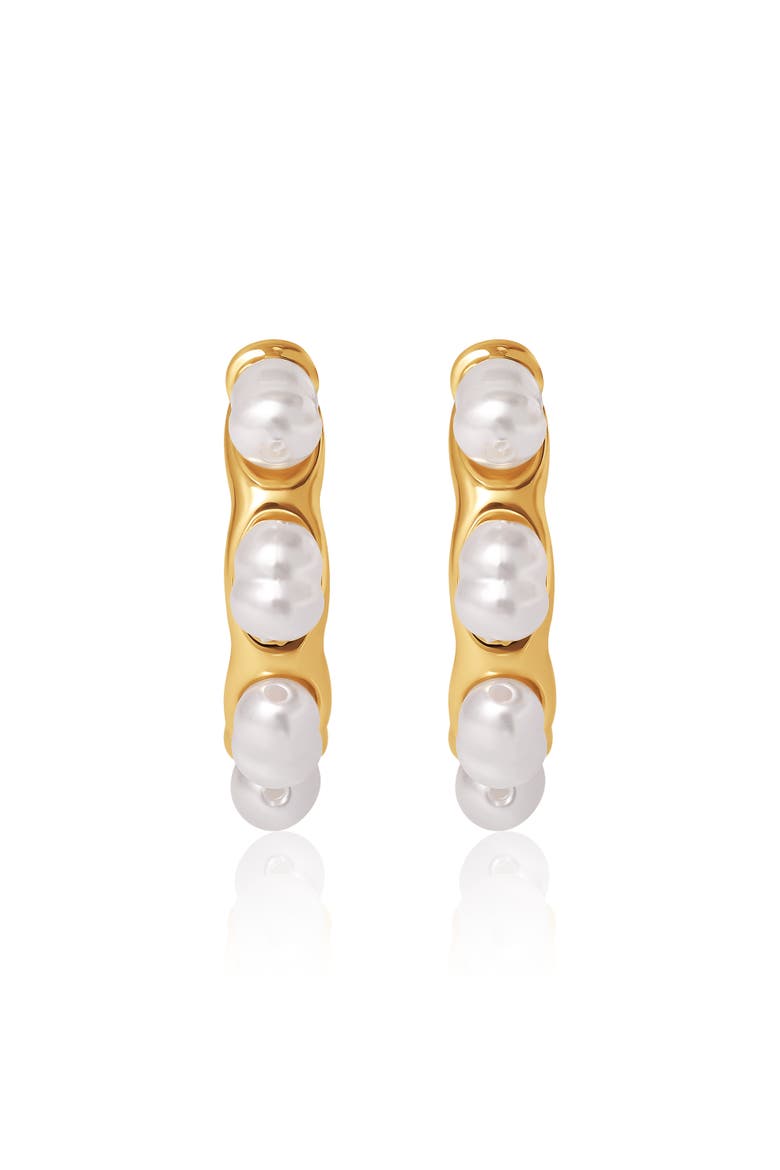 Pearl Hoop Earrings, Alternate, color, Gold