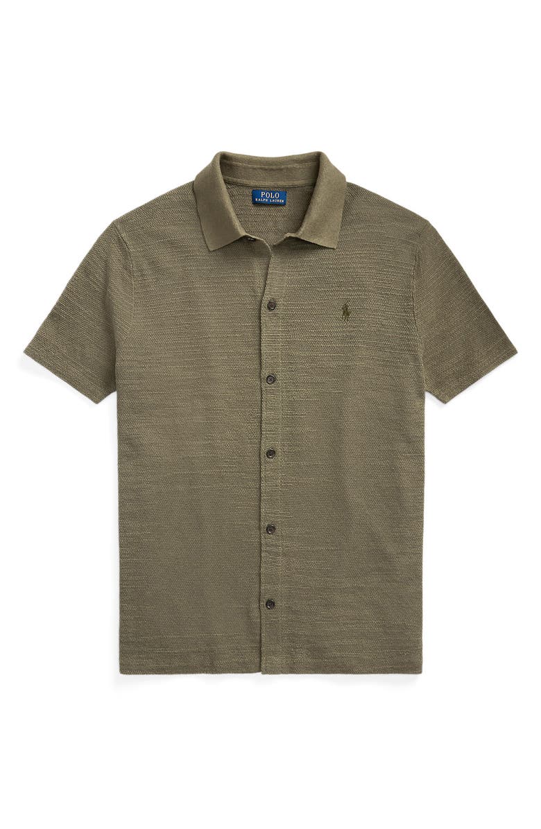 Polo Ralph Lauren Slub Short Sleeve Cotton Knit Button-Up Shirt, Alternate, color, 