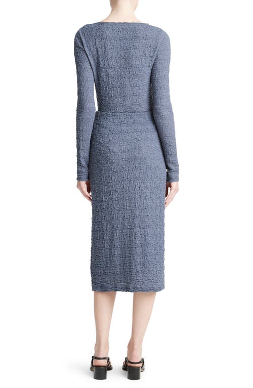 Vince Smocked Cotton Blend Midi Skirt In Dark Sea Steel