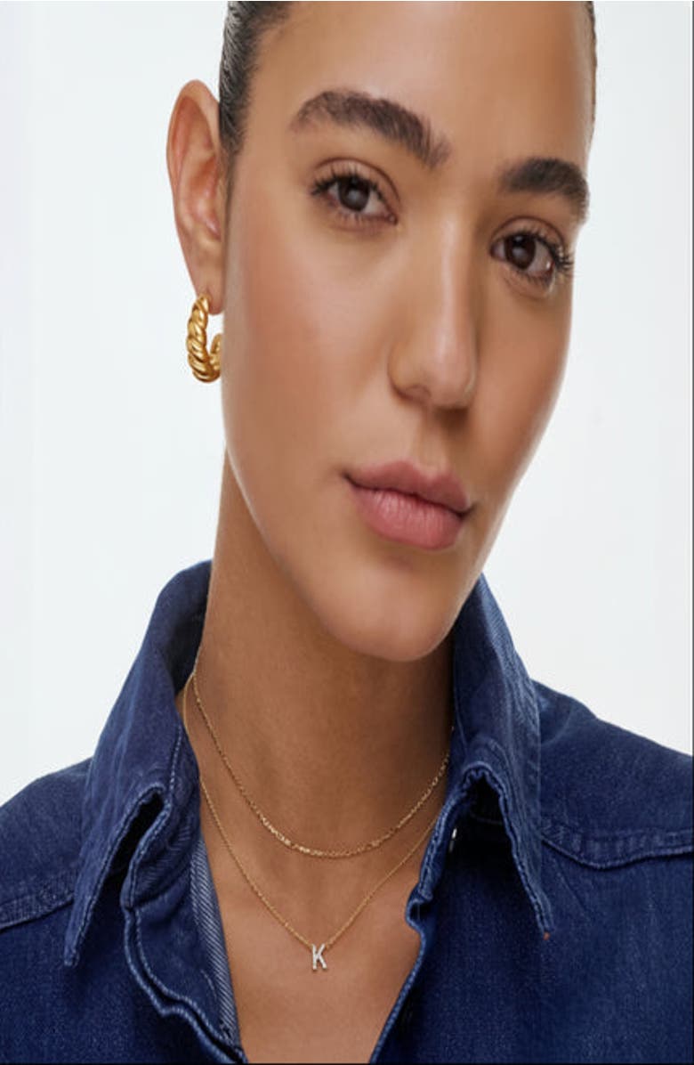 Oak & Luna 14K Solid Gold Zoe Initial Necklace with Diamonds, Alternate, color, Letter G