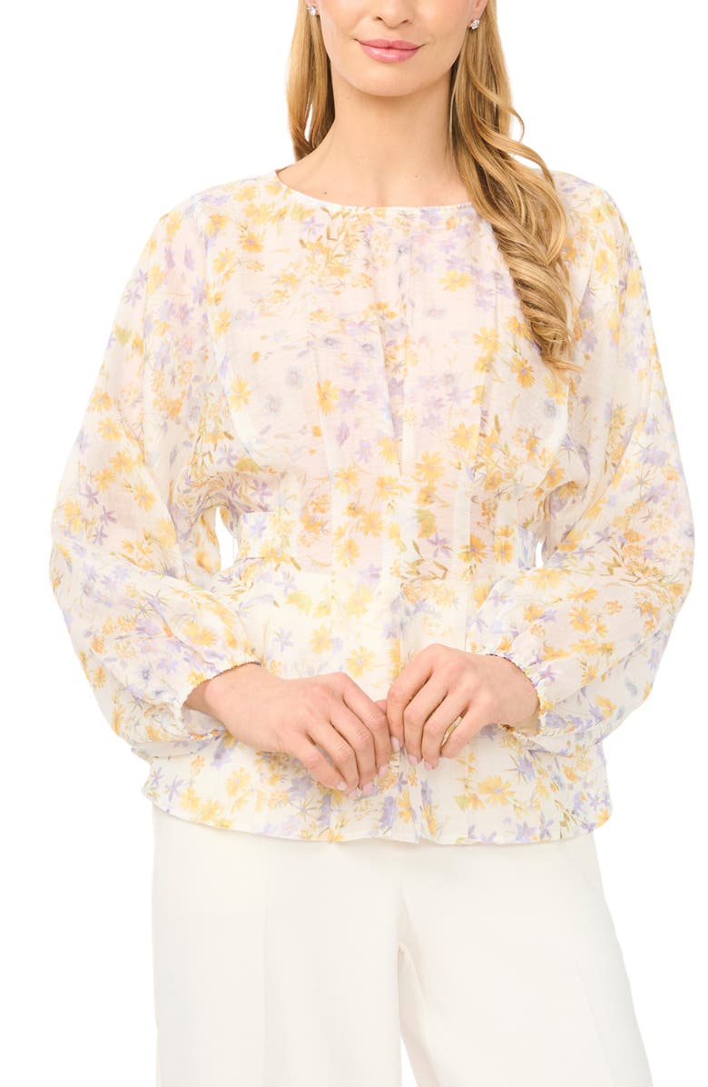 Halogen<sup>®</sup> Ditsy Daisy Print Pleat Waist Top, Main, color, Egret