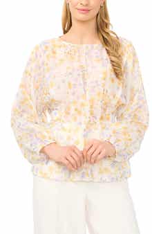 Ditsy Daisy Print Pleat Waist Top