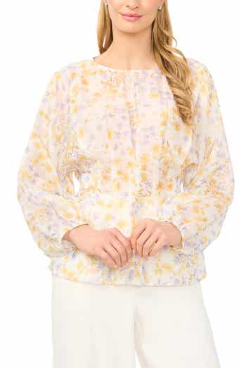 Ditsy Daisy Print Pleat Waist Top