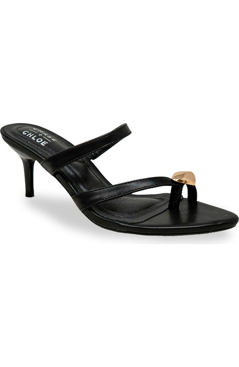 CHASE AND CHLOE Post Toe Kitten Heel Mule Sandal, Main, color, Black