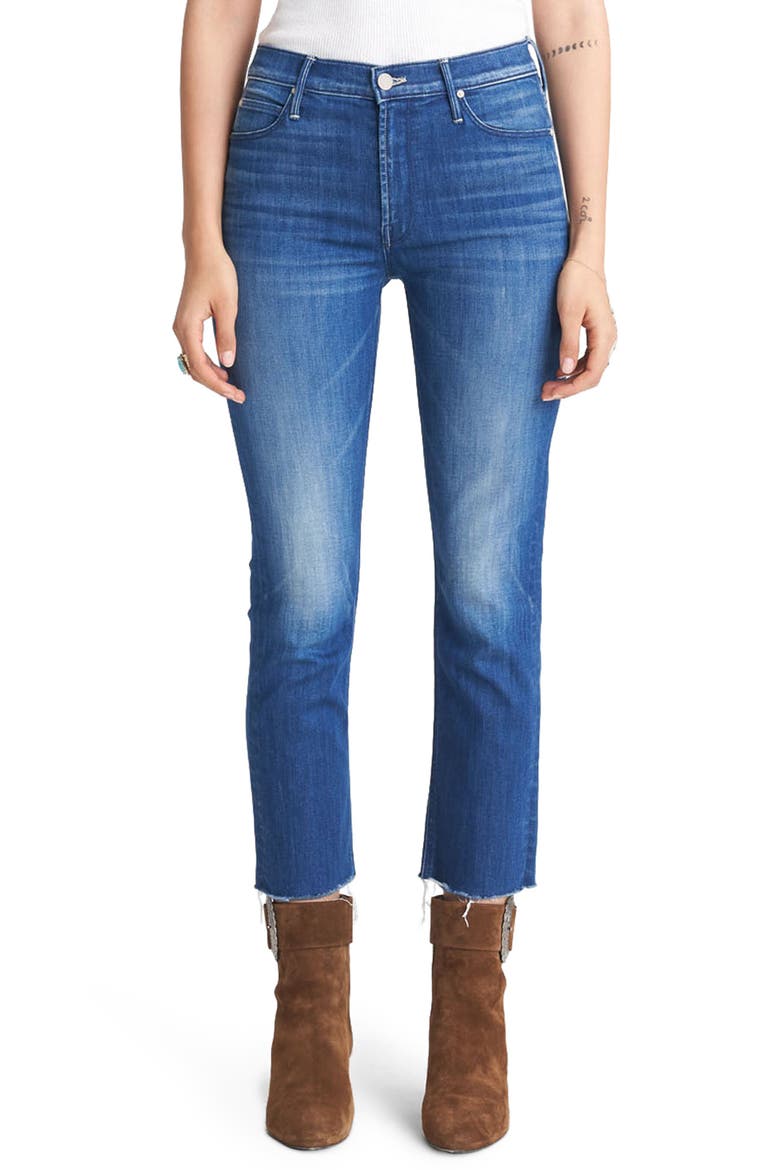 The Dazzler High Waist Fray Hem Crop Straight Leg Jeans, Main, color, SQUEEZE IT