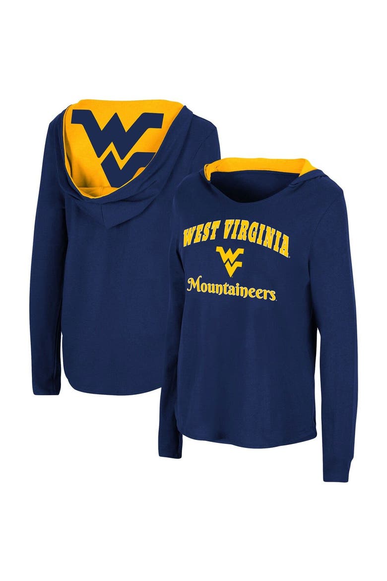 Women's Colosseum Navy West Virginia Mountaineers Catalina Hoodie Long Sleeve T-Shirt, Main, color, Navy