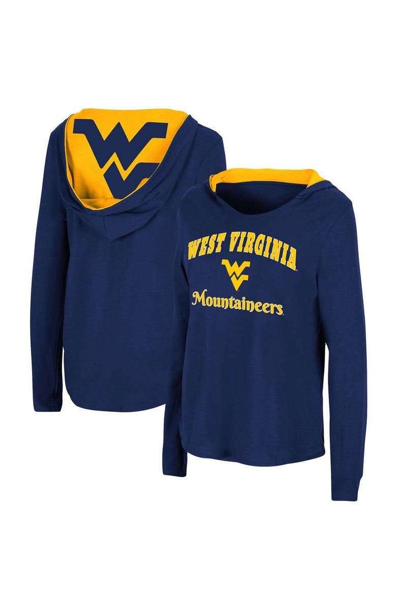 COLOSSEUM Women's Colosseum Navy West Virginia Mountaineers Catalina Hoodie Long Sleeve T-Shirt, Main, color, Navy