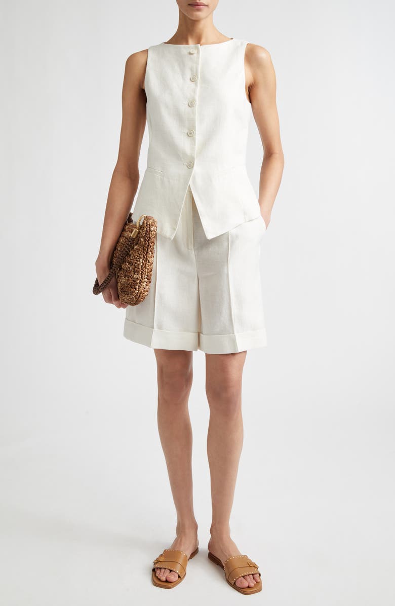 Eleventy Linen Blend Bateau Neck Vest, Alternate, color, 00 Ivory